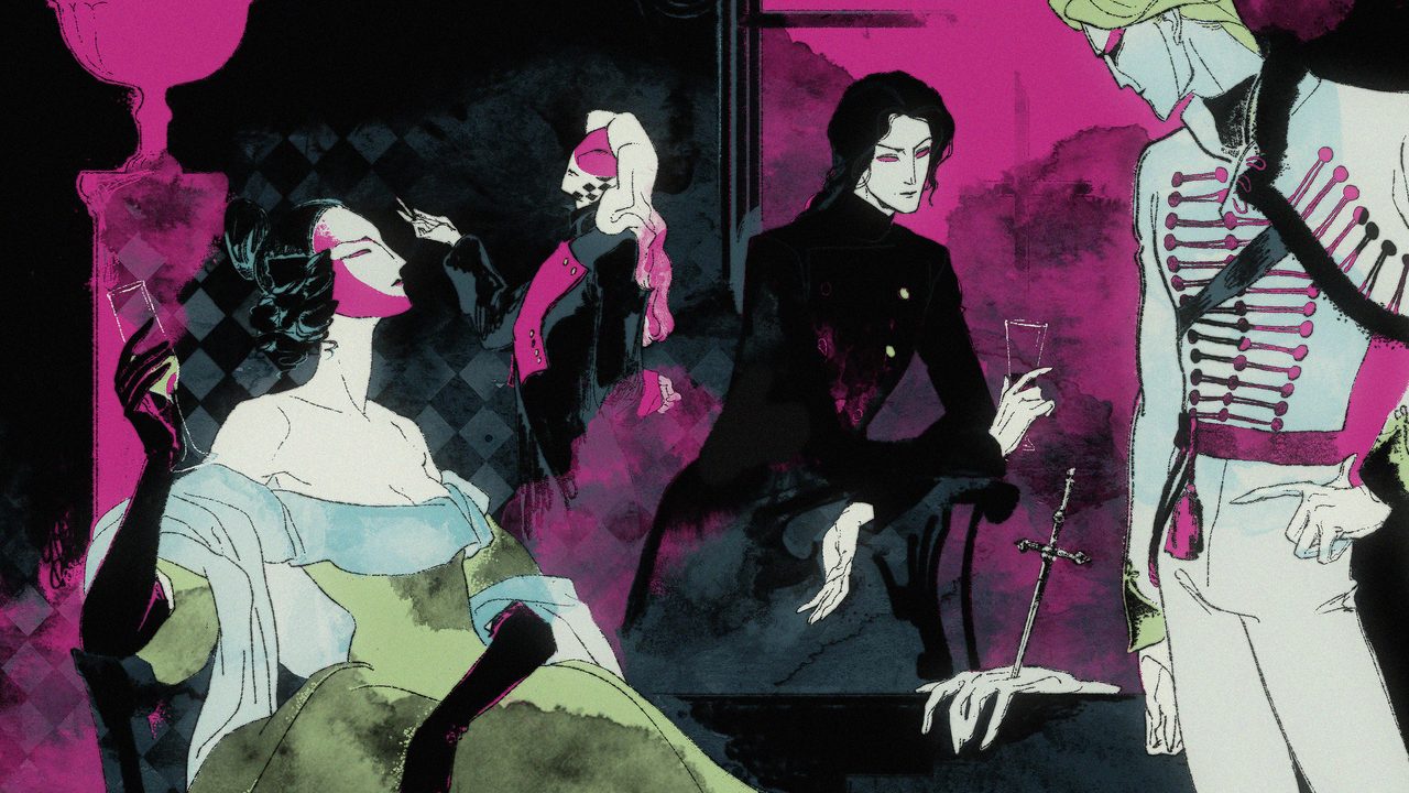 Vice Signalling key art: masked guests of a secret society in a magenta-lit salon